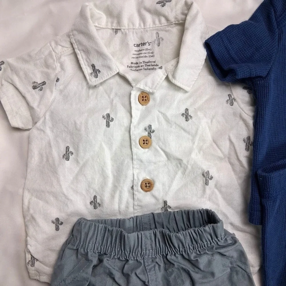 Carter's Baby Boy Newborn 10pc Outfit Lot Cactus Shorts Bodysuit Mommy Man